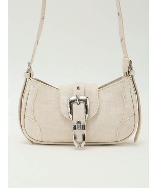 m.f.editorial（エムエフエディトリアル）の「【ハトメ付き平手ハンドル】m.f.エディトリアル レディース デニム風 ショルダーバッグ（ショルダーバッグ・レディース・ブラック/アイボリー・FREE）」の8枚目の写真