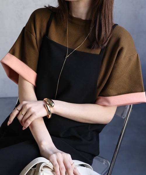 sakishimatokyo（サキシマトーキョー）の「配色 ジャガード 半袖ニット/トップス/Tシャツ（Tシャツ/カットソー・レディース・ブラウン/グレー/ブラック・FREE）」の3枚目の写真