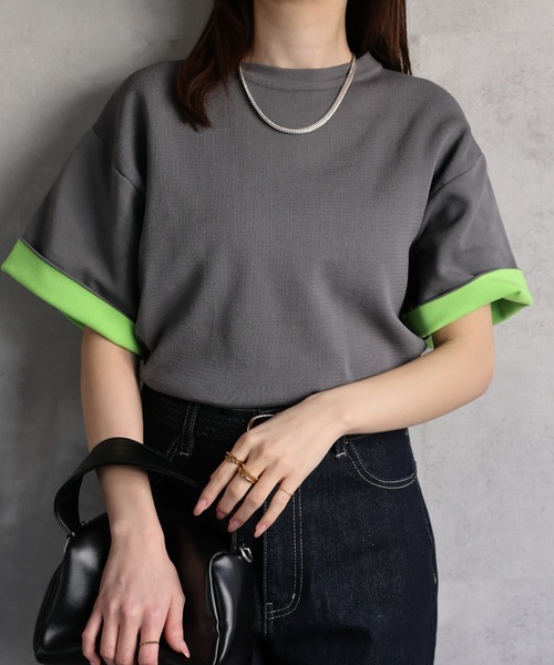 sakishimatokyo（サキシマトーキョー）の「配色 ジャガード 半袖ニット/トップス/Tシャツ（Tシャツ/カットソー・レディース・ブラウン/グレー/ブラック・FREE）」の16枚目の写真