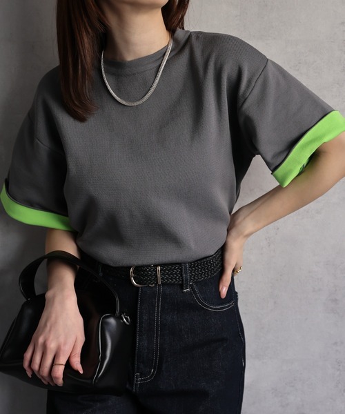 sakishimatokyo（サキシマトーキョー）の「配色 ジャガード 半袖ニット/トップス/Tシャツ（Tシャツ/カットソー・レディース・ブラウン/グレー/ブラック・FREE）」の18枚目の写真