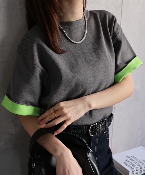 sakishimatokyo（サキシマトーキョー）の「配色 ジャガード 半袖ニット/トップス/Tシャツ（Tシャツ/カットソー・レディース・ブラウン/グレー/ブラック・FREE）」の13枚目の写真