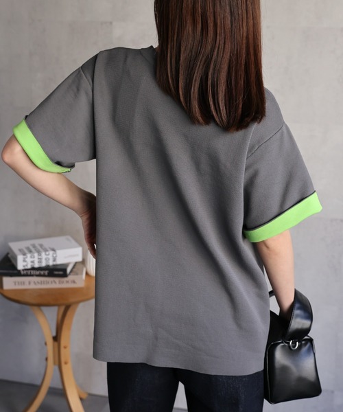 sakishimatokyo（サキシマトーキョー）の「配色 ジャガード 半袖ニット/トップス/Tシャツ（Tシャツ/カットソー・レディース・ブラウン/グレー/ブラック・FREE）」の15枚目の写真
