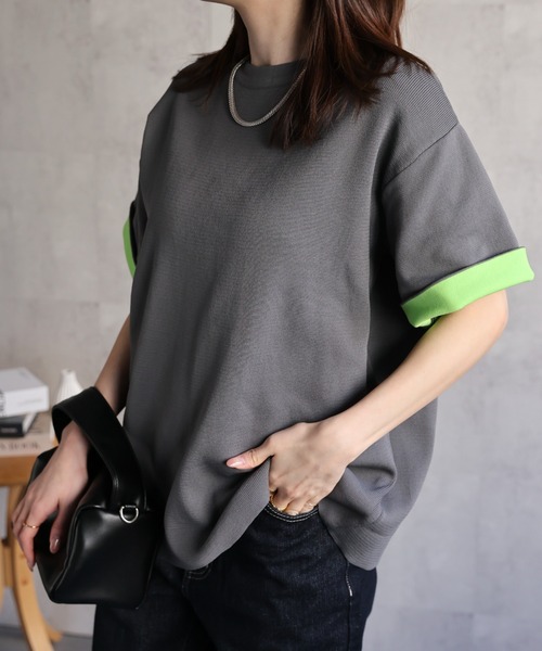 sakishimatokyo（サキシマトーキョー）の「配色 ジャガード 半袖ニット/トップス/Tシャツ（Tシャツ/カットソー・レディース・ブラウン/グレー/ブラック・FREE）」の17枚目の写真
