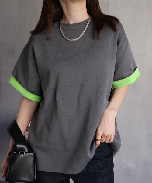 sakishimatokyo（サキシマトーキョー）の「配色 ジャガード 半袖ニット/トップス/Tシャツ（Tシャツ/カットソー・レディース・ブラウン/グレー/ブラック・FREE）」の14枚目の写真