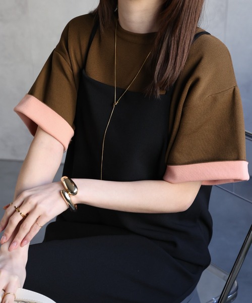 sakishimatokyo（サキシマトーキョー）の「配色 ジャガード 半袖ニット/トップス/Tシャツ（Tシャツ/カットソー・レディース・ブラウン/グレー/ブラック・FREE）」の7枚目の写真