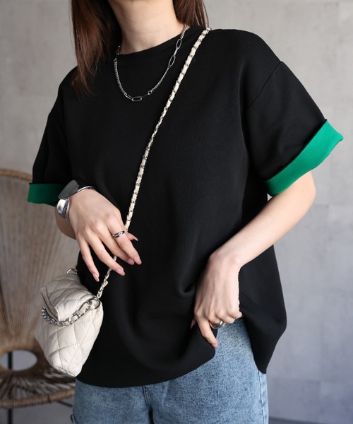 sakishimatokyo（サキシマトーキョー）の「配色 ジャガード 半袖ニット/トップス/Tシャツ（Tシャツ/カットソー・レディース・ブラウン/グレー/ブラック・FREE）」の10枚目の写真