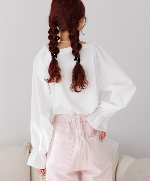 flower（フラワー）の「ステップリボンブラウス（シャツ/ブラウス・レディース・ブルー/ホワイト・FREE）」の4枚目の写真