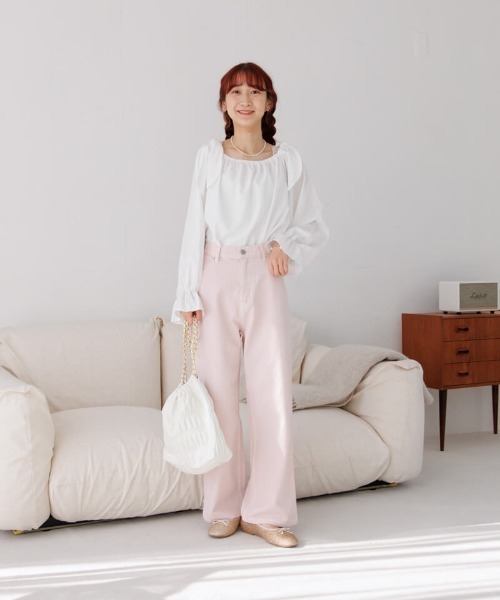 flower（フラワー）の「ステップリボンブラウス（シャツ/ブラウス・レディース・ブルー/ホワイト・FREE）」の5枚目の写真