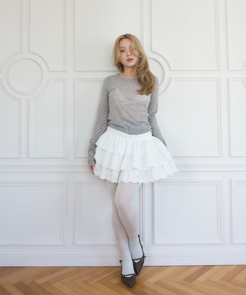 Multi ribbon tiered skirt/マルチリボンティアードスカート（スカート