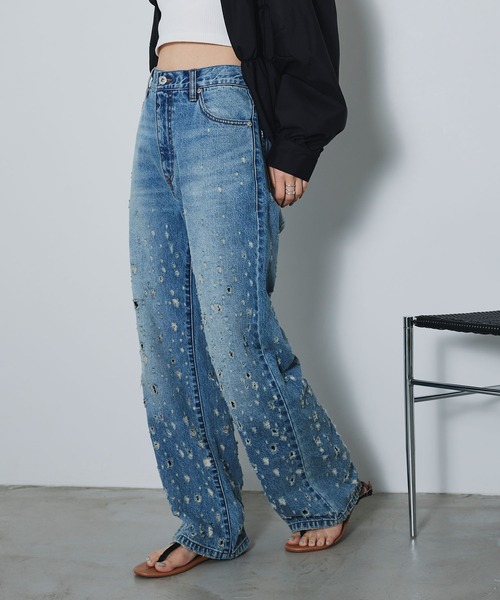 ELLEgirl(エルガール)の「ダメージクラッシュデニムパンツ【ELLEgirl/エルガール】(デニムパンツ・レディース・インディゴブルー/ピンク・S/M/L)」の20枚目の写真