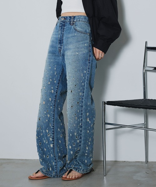 ELLEgirl(エルガール)の「ダメージクラッシュデニムパンツ【ELLEgirl/エルガール】(デニムパンツ・レディース・インディゴブルー/ピンク・S/M/L)」の21枚目の写真