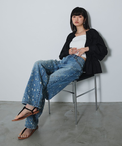 ELLEgirl(エルガール)の「ダメージクラッシュデニムパンツ【ELLEgirl/エルガール】(デニムパンツ・レディース・インディゴブルー/ピンク・S/M/L)」の13枚目の写真