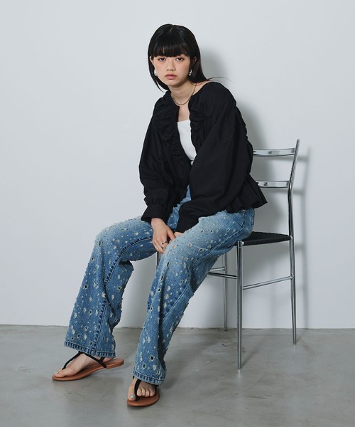 ELLEgirl(エルガール)の「ダメージクラッシュデニムパンツ【ELLEgirl/エルガール】(デニムパンツ・レディース・インディゴブルー/ピンク・S/M/L)」の15枚目の写真