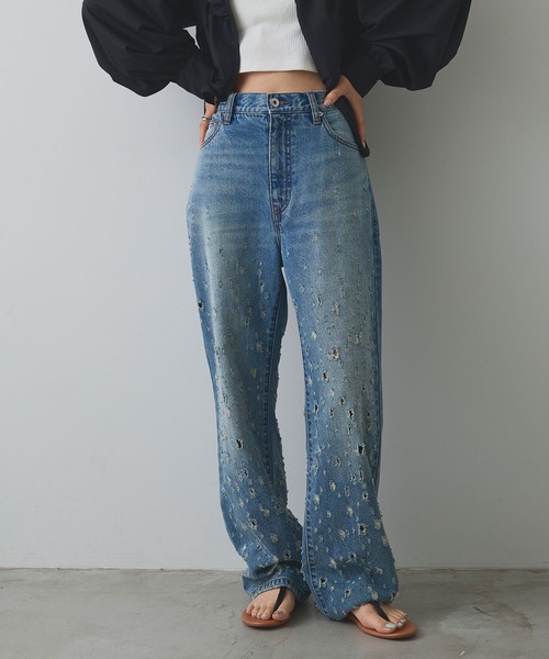 ELLEgirl(エルガール)の「ダメージクラッシュデニムパンツ【ELLEgirl/エルガール】(デニムパンツ・レディース・インディゴブルー/ピンク・S/M/L)」の9枚目の写真