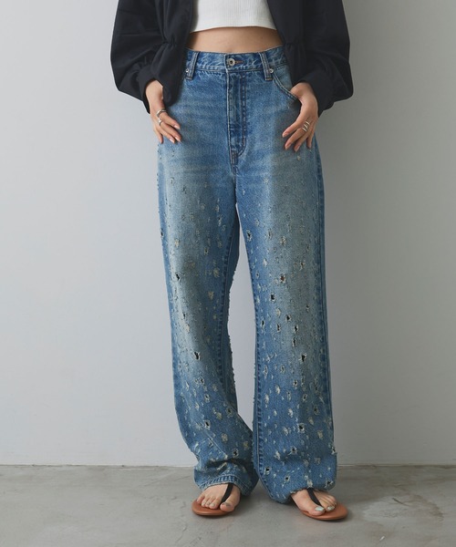 ELLEgirl(エルガール)の「ダメージクラッシュデニムパンツ【ELLEgirl/エルガール】(デニムパンツ・レディース・インディゴブルー/ピンク・S/M/L)」の10枚目の写真