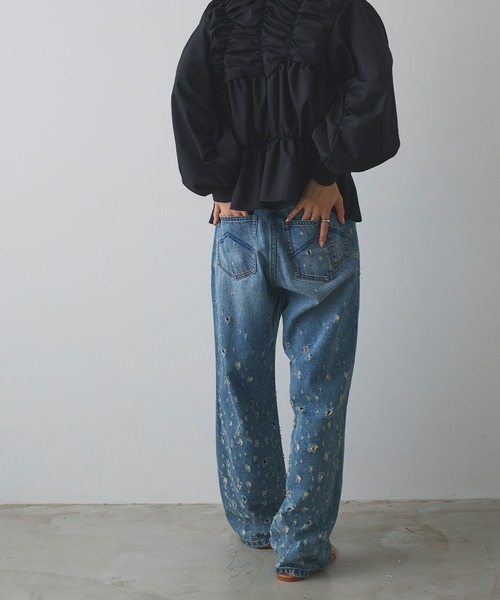 ELLEgirl(エルガール)の「ダメージクラッシュデニムパンツ【ELLEgirl/エルガール】(デニムパンツ・レディース・インディゴブルー/ピンク・S/M/L)」の12枚目の写真