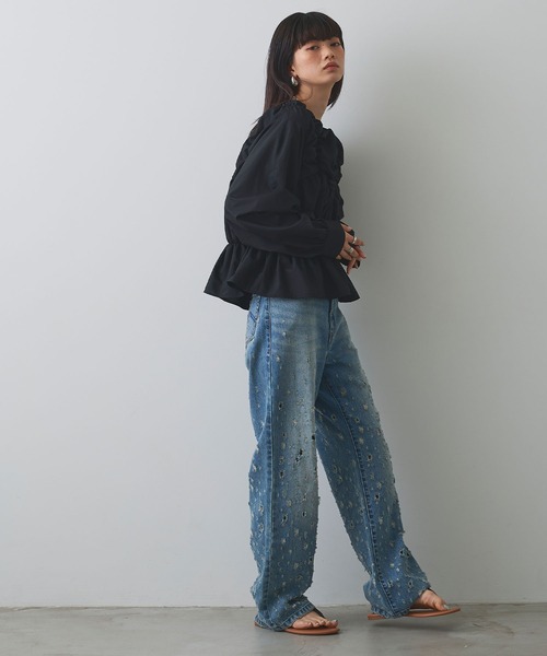 ELLEgirl(エルガール)の「ダメージクラッシュデニムパンツ【ELLEgirl/エルガール】(デニムパンツ・レディース・インディゴブルー/ピンク・S/M/L)」の5枚目の写真