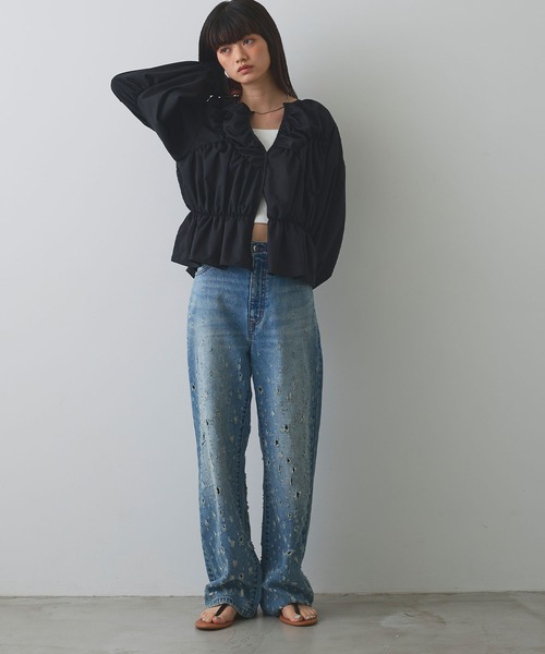 ELLEgirl(エルガール)の「ダメージクラッシュデニムパンツ【ELLEgirl/エルガール】(デニムパンツ・レディース・インディゴブルー/ピンク・S/M/L)」の3枚目の写真