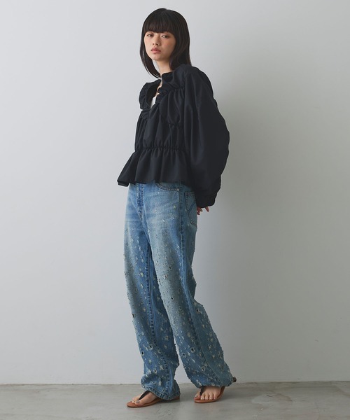 ELLEgirl(エルガール)の「ダメージクラッシュデニムパンツ【ELLEgirl/エルガール】(デニムパンツ・レディース・インディゴブルー/ピンク・S/M/L)」の4枚目の写真