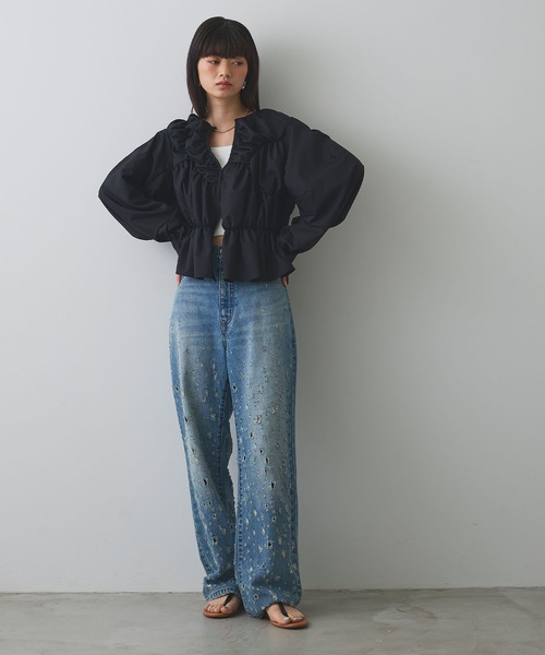 ELLEgirl(エルガール)の「ダメージクラッシュデニムパンツ【ELLEgirl/エルガール】(デニムパンツ・レディース・インディゴブルー/ピンク・S/M/L)」の6枚目の写真