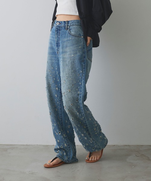 ELLEgirl(エルガール)の「ダメージクラッシュデニムパンツ【ELLEgirl/エルガール】(デニムパンツ・レディース・インディゴブルー/ピンク・S/M/L)」の8枚目の写真