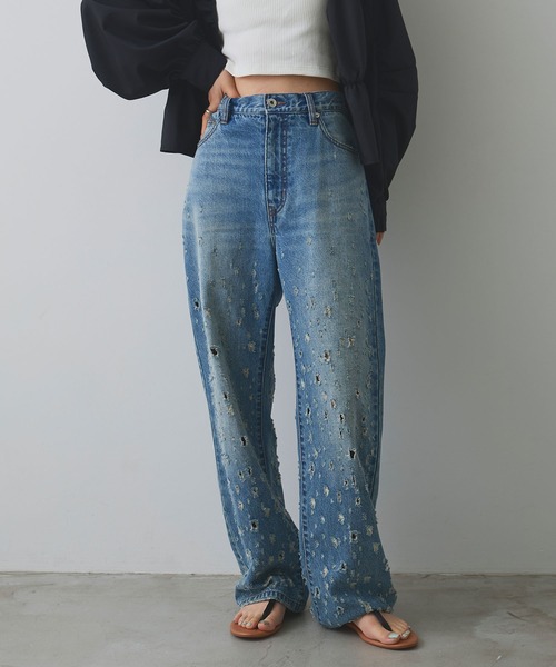 ELLEgirl(エルガール)の「ダメージクラッシュデニムパンツ【ELLEgirl/エルガール】(デニムパンツ・レディース・インディゴブルー/ピンク・S/M/L)」の7枚目の写真