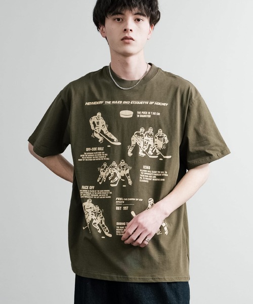 Rocky Monroe(ロッキーモンロー)の「オーバーサイズ スポーツグラフィックプリント半袖Tシャツ(Tシャツ/カットソー・メンズ・ブラック/ホワイト系/ベージュ/ホワイト/グリーン・M/L/XL)」の5枚目の写真