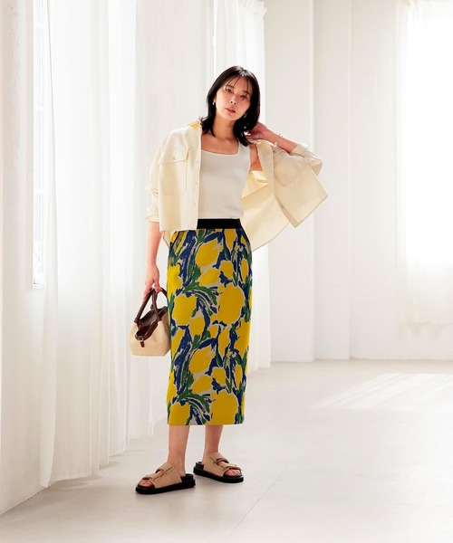 Jines（ジネス）の「グラフィックジャージタイトスカート（スカート・レディース・ブルー/イエロー・38）」の3枚目の写真