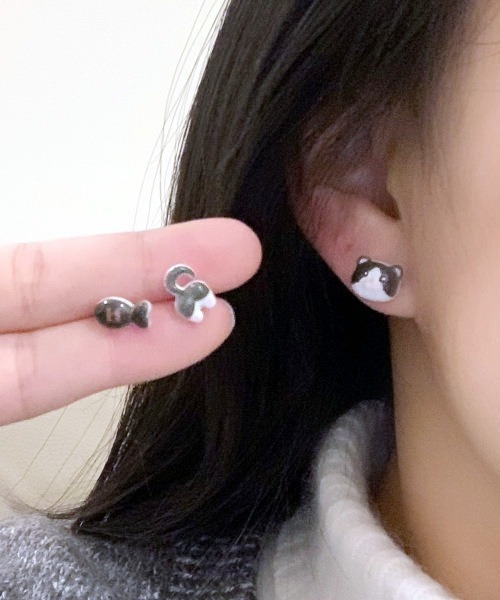 MASHIRO】キャット＆フィッシュミックスモチーフピアス12点
