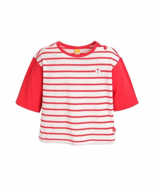 moimoln（モイモルン）の「【SOFT&】ボーダー7分袖Ｔシャツ（Tシャツ/カットソー・キッズ・パープル/レッド・120cm/110cm/100cm/90cm/130cm）」の2枚目の写真