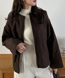 【Eclat one】リバーシブル キルティングデザイン ノーカラー コート