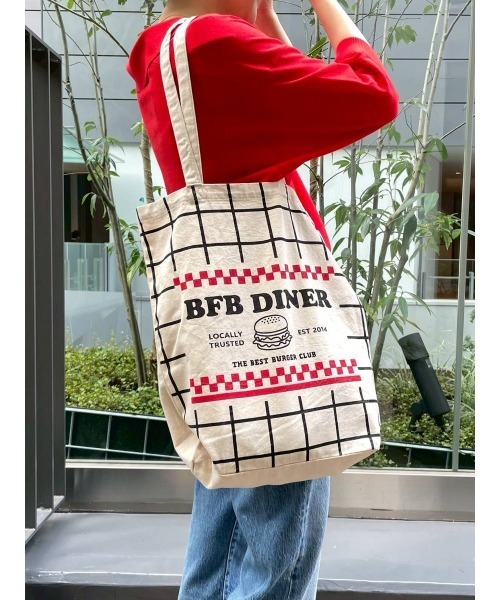 BAYFLOW（ベイフロー）の「BFダイナープリントトート（トートバッグ・レディース・グリーン/ブラック・0）」の3枚目の写真