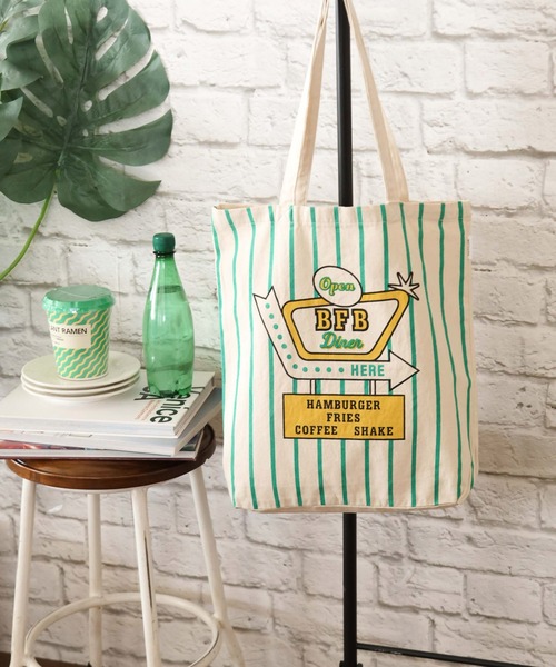 BAYFLOW（ベイフロー）の「BFダイナープリントトート（トートバッグ・レディース・グリーン/ブラック・0）」の6枚目の写真