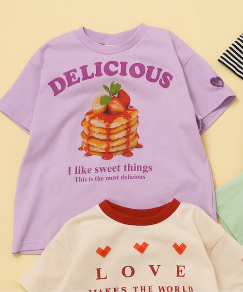 BREEZE（ブリーズ）の「【ジュニア対応】袖ハート4色4柄半袖Tシャツ（Tシャツ/カットソー・キッズ・ミント/ラベンダー/その他2/アイボリー・140/130/120/110/100/90/80）」の3枚目の写真