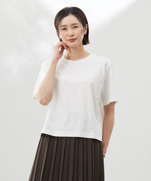 J.PRESS Ladies(J.プレス レディス)の「【洗える】スパンコール Tシャツ(Tシャツ/カットソー・レディース・ネイビー系/アイボリー系/ライトグレー系・SMALL)」の2枚目の写真