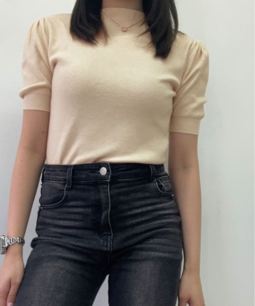 kirakiraShop（キラキラショップ）の「パフスリーブ プチハイネック ニット トップス（ニット/セーター・レディース・ホワイト/レッド/クリーム/ブラック/ブルーグリーン・FREE）」の6枚目の写真