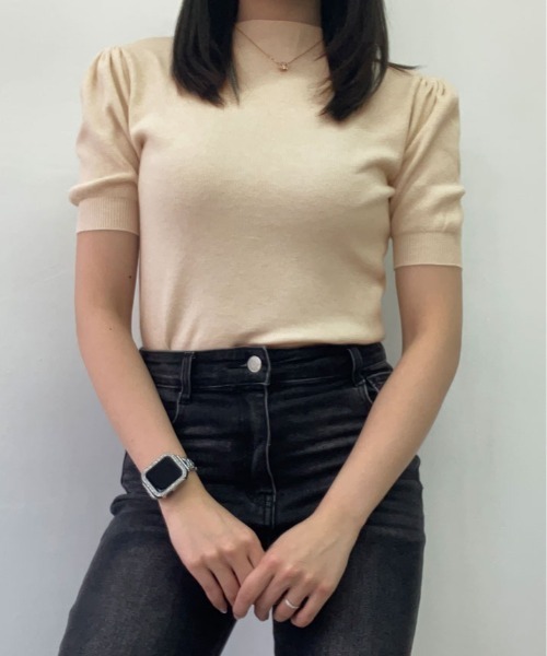 kirakiraShop（キラキラショップ）の「パフスリーブ プチハイネック ニット トップス（ニット/セーター・レディース・ホワイト/レッド/クリーム/ブラック/ブルーグリーン・FREE）」の7枚目の写真