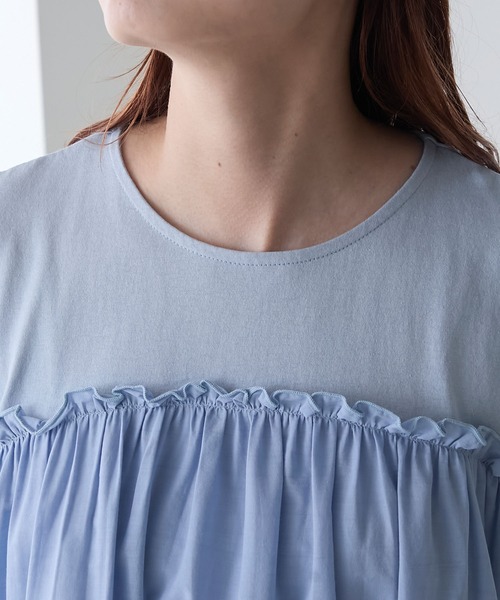 美品 MUVEIL ティアードコットンレースドッキングTシャツ カットソー36 セール】ティアードコットンレースドッキングTEE（Tシャツ