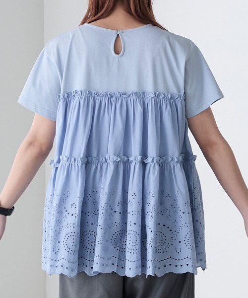 BONLECILL（ボンルシール）の「ティアードコットンレースドッキングTEE（Tシャツ/カットソー・レディース・ブラック/ベージュ/ブルー/アイボリー・FREE）」の15枚目の写真