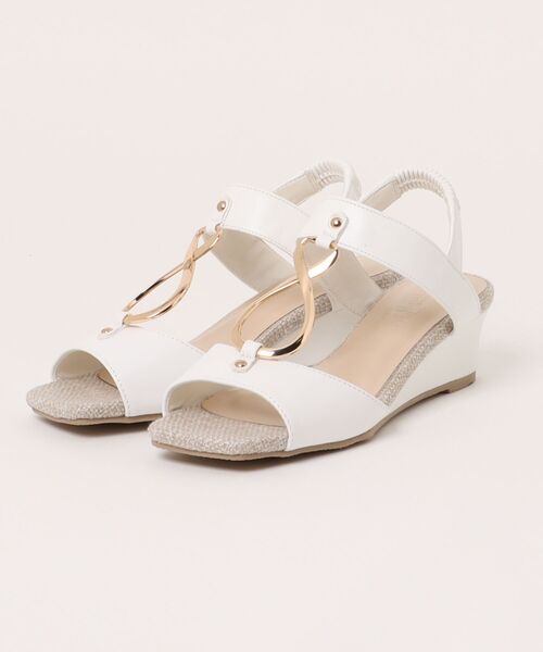 Realta（レアルタ）の「Realta(レアルタ)4cmウェッジソールゴールドリングサンダル（サンダル・レディース・シルバー/ホワイト/ブラック・S/M/L/LL）」の2枚目の写真