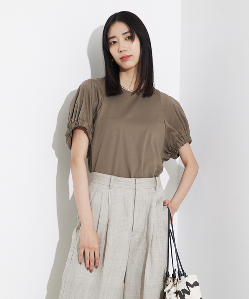 tシャツ 袖ギャザーカットTOP/スリーブ半袖/夏服/オフィスカジュアル レディース セール】袖ギャザーカットTOP/スリーブ半袖/夏服/オフィス