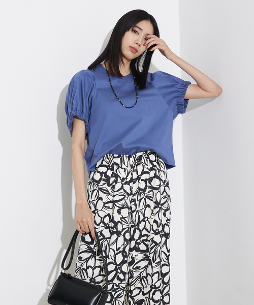 tシャツ 袖ギャザーカットTOP/スリーブ半袖/夏服/オフィスカジュアル レディース セール】袖ギャザーカットTOP/スリーブ半袖/夏服/オフィス