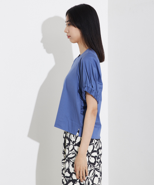 tシャツ 袖ギャザーカットTOP/スリーブ半袖/夏服/オフィスカジュアル レディース セール】袖ギャザーカットTOP/スリーブ半袖/夏服/オフィス