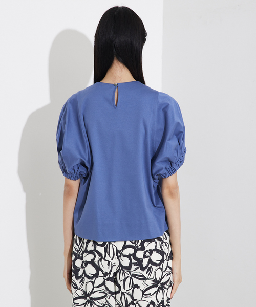 tシャツ 袖ギャザーカットTOP/スリーブ半袖/夏服/オフィスカジュアル レディース セール】袖ギャザーカットTOP/スリーブ半袖/夏服/オフィス