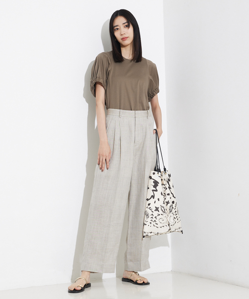 tシャツ 袖ギャザーカットTOP/スリーブ半袖/夏服/オフィスカジュアル レディース セール】袖ギャザーカットTOP/スリーブ半袖/夏服/オフィス