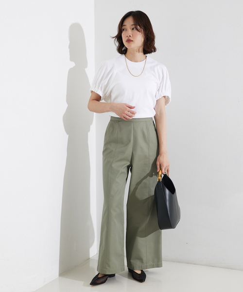 tシャツ 袖ギャザーカットTOP/スリーブ半袖/夏服/オフィスカジュアル レディース セール】袖ギャザーカットTOP/スリーブ半袖/夏服/オフィス