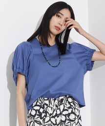 袖ギャザーカットTOP/スリーブ半袖/夏服/オフィスカジュアル