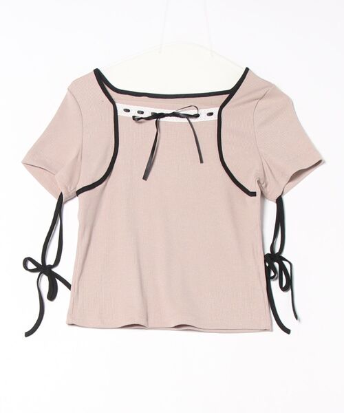 abc une face(アーベーセーアンフェイス)の「配色リボントップス(Tシャツ/カットソー・レディース・ブラック/ホワイト/ピンク・FREE)」の3枚目の写真