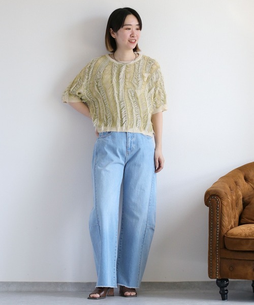 cepo（セポ）の「麻タッチフリンジショートニット（ニット/セーター・レディース・ブラック系/グリーン系・M）」の8枚目の写真