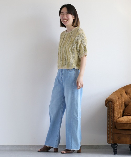 cepo（セポ）の「麻タッチフリンジショートニット（ニット/セーター・レディース・ブラック系/グリーン系・M）」の9枚目の写真